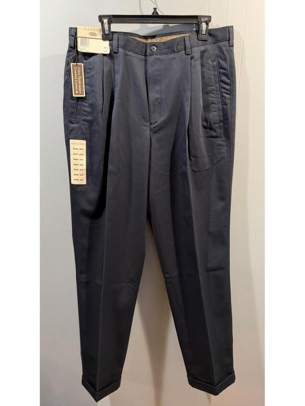New Mens Savane Deep Dye Pleated Classic Fit Navy Pants, Size 36 X 34 Dress Work